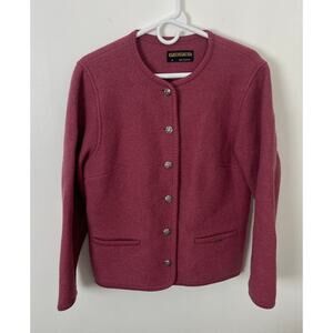 Women Geiger Austria pure new wool metal button up sweater jacket coat 38 (US M)